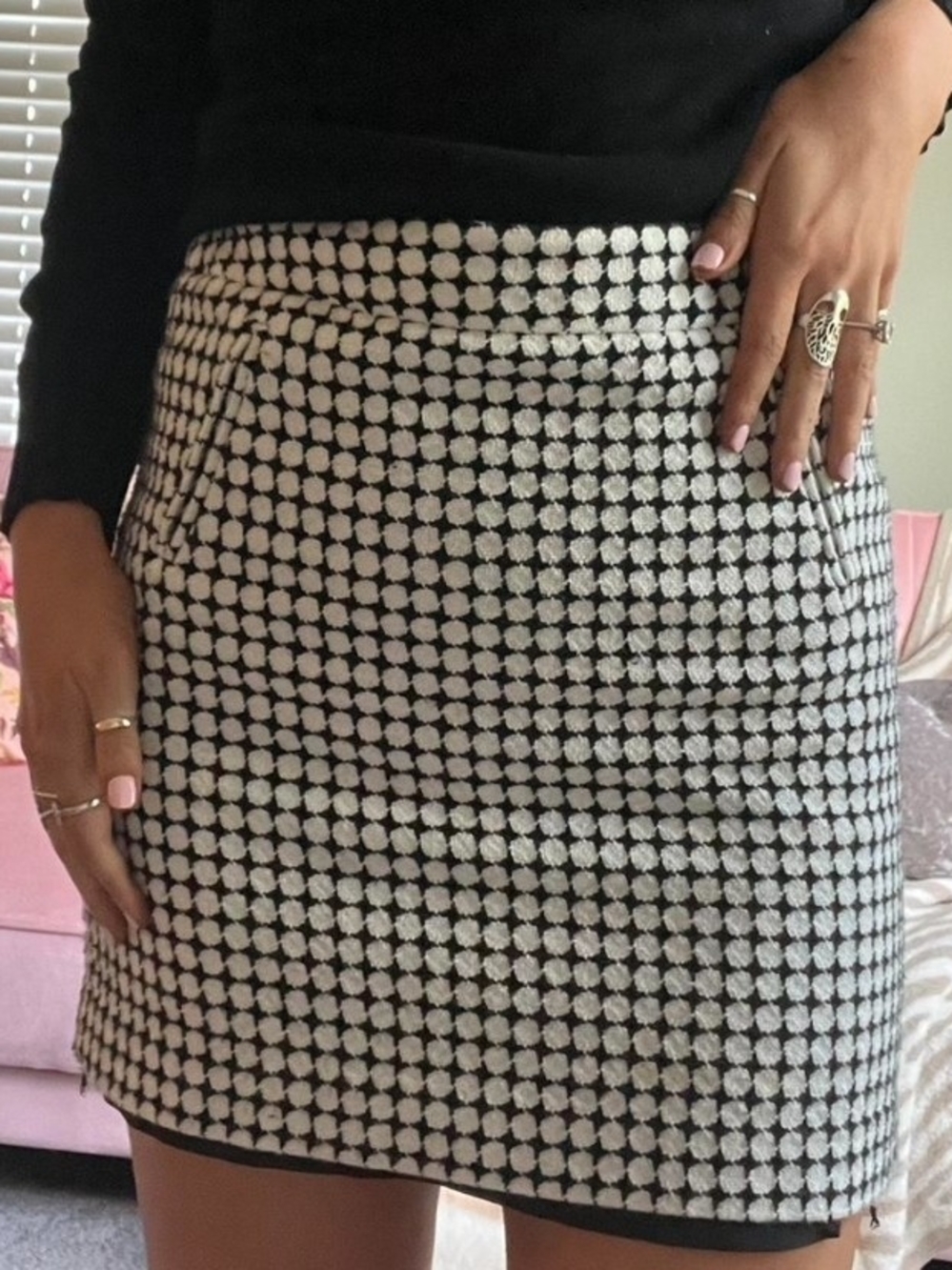 Loft- Black and White Patterned Mini Skirt